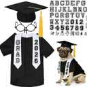 6 Pcs Dog Cat Graduation Cap and Gown Include 2026 Pet Graduation Gown Stole Puppy Grad Cap Lensless Glasses DIY Letter Stickers for Dogs Cats Holiday Costume Accessory (Black, Medium)