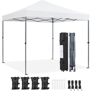 Yaheetech 8x8 Pop Up Canopy Easy Set-up Tent, Portable Outdoor Canopy Instant Tent, Commercial Gazebo with Wheeled Carry Bag & 4 Sandbags for Home, Party & Outdoor Activities, White