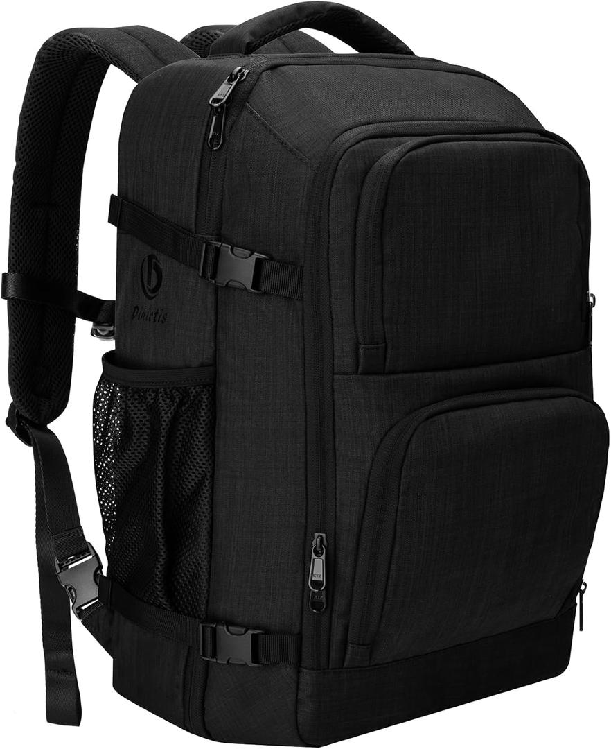 Dinictis Travel Backpack Carry on Flight Approved, Backpack Suitcase for Travel, Personal Item Travel Bag fits 17 in (Black)