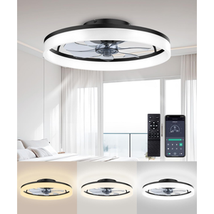 Ceiling Fans with Lights and Remote, 20" Modern Low Profile Ceiling Fan with Light, Stepless Color Temperature Change and 6 Speeds for Bedroom, Kids Room and Living Room (Black)