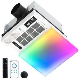 Hawkrown Sliding Exhaust Fan with Bluetooth Speaker, 230 CFM, Humidity & Odor Sensor, 3-Color Temp & RGB Lights, App/Voice/Remote Control, Easy-Clean Dust Filter (Grey)