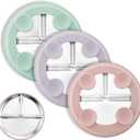 Bakpoco Stainless Steel Suction Plates for Toddlers, 8" Divided Kids Baby Plates with Removable Silicone Suction, Non Toxic Non Slip Portion Control Snack Dishes 3 Packs, Pink Lilac Sage