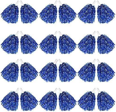 DILIBRA 19 Pcs Metallic Cheerleading Pom Poms for Kids, Cheerleaders Cheer Pom Poms with Baton Handle, Cheering Squad Hand Flower for Adults Team Spirit Sports Game Dancing Party