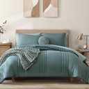 Monbix Queen Comforter Set - 7 Pieces Blue Green Bed in a Bag Queen Bedding Sets with Comforters, All Seasons Comforter Bed Set with Sheets,Pillowcases & Shams (Queen(90"X90"))