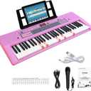 61 Key Electronic Keyboard Piano with Lighted Up Keys, Musical Mini Keyboard Piano with keyboard stand, Digital Portable Synthesizer Keyboards for Beginners Kids Adults, Pink