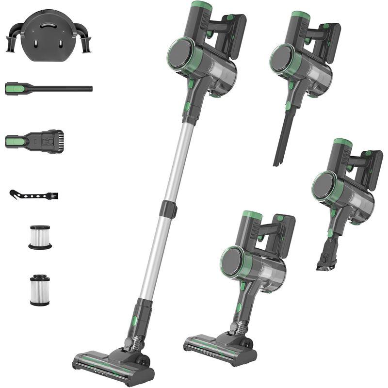 Cordless Vacuum Cleaner, 45Kpa Powerful Stick Vacuum with HEPA Filter,45Mins Rechargeable Battery, Anti-Tangle V-Roller, Lightweight Handheld for Hardwood Floor, Carpet, Pet Hair, Home and RV Cleaning