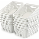 12 Pack Plastic Storage Baskets for Organizing, Storage Baskets for Shelves with Handles, Small Storage Bins with Labels, Organizer Baskets for Cabinet,Closet, Office