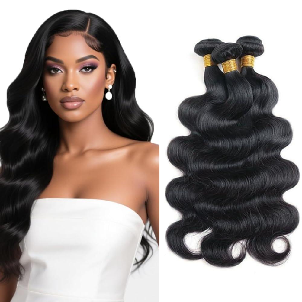 30 32 34 inch Human Hair Bundles Body Wave Bundles 10A Natural Black Color #1B Body Wave 3 Bundle Human Hair Extensions 150g