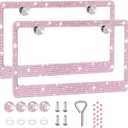 2 Pack License Plate Frames for Women, Sparkly Rhinestone Diamond Car Accessories with Glitter Crystal Caps (Pink (2PCS))