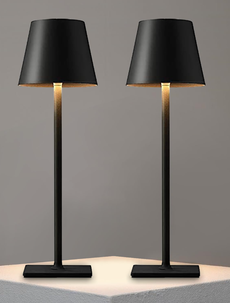 Nerefou 2 Pack Cordless Table lamp, 5200mAh Battery Operated Lamp,3 Color Stepless Dimming Desk Lamp,IP54 Waterproof Outdoor Table Lamps for Restaurant/Bedroom/Bars/Camping/Cafe Night Light (Black-2)