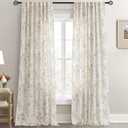 Coffee Floral Curtains 108 inch Length Back Tab Farmhouser Living Room Light Filtering Curtains Coffee Pattern Print on Cream White Linen Curtain Minimalist Aesthetic Sketch Style Vintage Room Decor (52"W x 108"L (Pack of 2))
