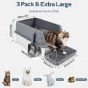 3 Pack Stainless Steel Litter Box, XL 22.9 x 15 x 10.3 High Sided Metal Cat Litter Tray with Scoop, Filter Pedal for Anti-Splash, Non-Sticky, Easy to Clean (Dark Grey&Light Grey&Black)
