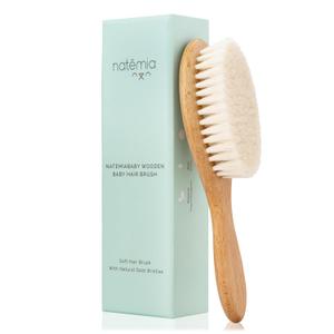 Natemia Wooden Baby Hair Brush  Natural Goat Hair Bristles  Gentle Soft Bristles for Scalp Massage  Cradle Cap Comb for Flake Removal  For Baby Grooming Kit & Toddler Hair Brush