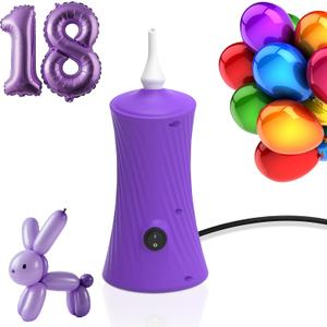 Balloon Pump Electric Balloon Pump Air Balloon Pump Balloon Blower Machine Portable Long Animal Blower Machine Blue/Orange/Pink/Purple Electric Balloon Pump Inflator for Party/Wedding/Birthday Decor