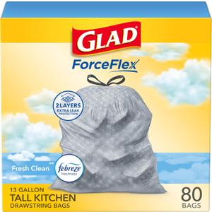 Glad ForceFlex Tall Kitchen Trash Bags, 13 Gallon, Fresh Clean, 80 Count