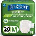FitRight Adult Diapers, Extra Heavy Absorbency, M (Waist Size 32in-44in), 20 Count, OptiFit Incontinence Briefs for Men and Women, Disposable, Moisture Wicking, Leak Protection,