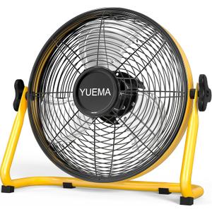 Battery Operated Powered 14 Inch Floor Fan High Velocity Rechargeable Fan Cordless Metal Blade Portable Fan for Camping Travel Patio Tent Indoor Outdoor 360 Degree Manual Tilt 12 Speed