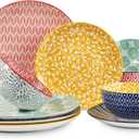 Selamica Ceramic Dinnerware Sets, 12-Pieces Plates and Bowls Sets, Scratch Resistant Dishes set for 4, Dishwasher & Microwave Safe, Assorted Colors