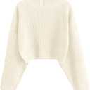 ZAFUL Women's Cropped Turtleneck Sweater Lantern Sleeve Ribbed Knit Pullover Sweater Jumper (0-white) S