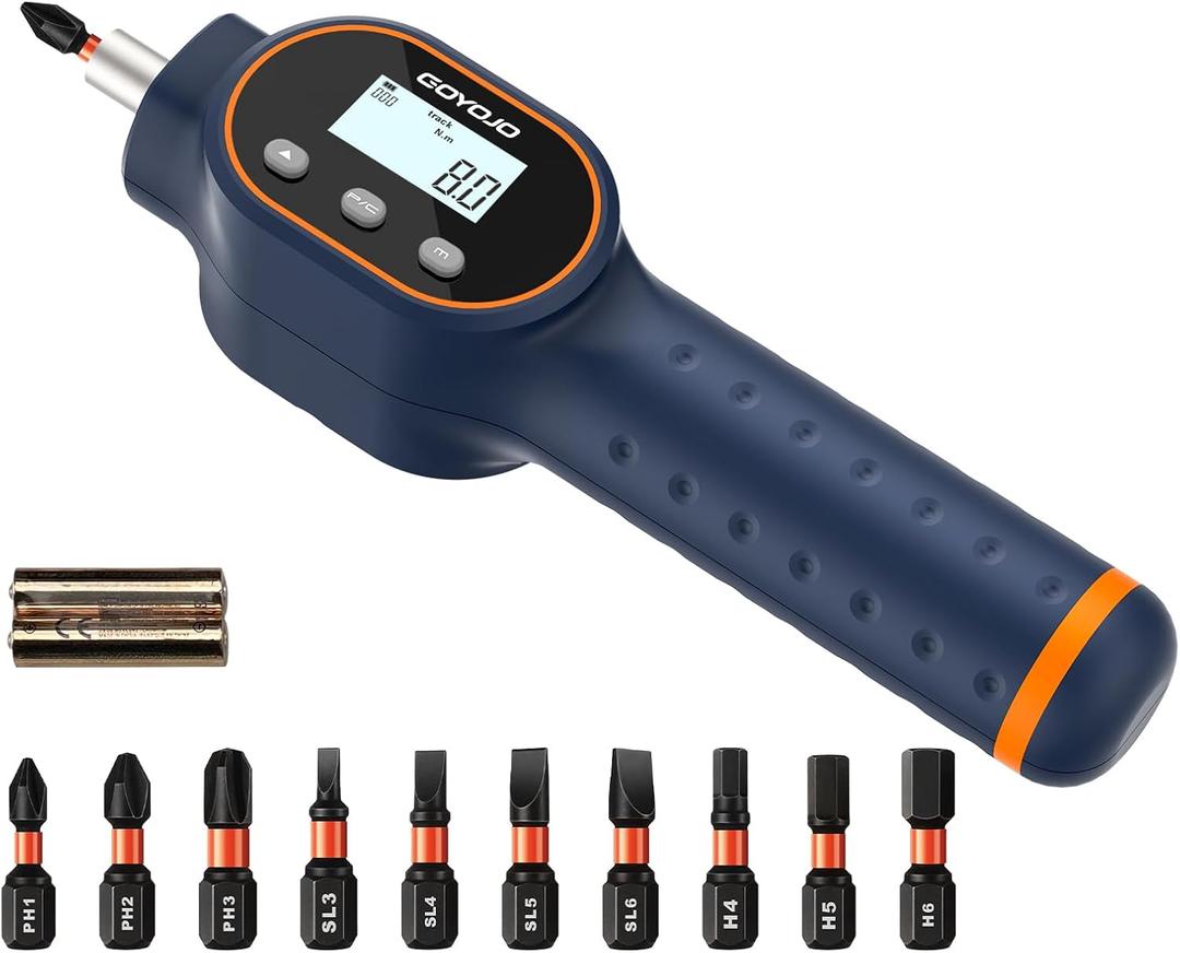 GOYOJO Digital Torque Screwdriver 7.08-70.8 in-lb/0.8-8Nm, 1/4 Adjustable Inch Pound Torque Wrench Screwdriver Set with Strong Magnetic Bits,999 Data, for Gunsmithing, Electronics and Mounting