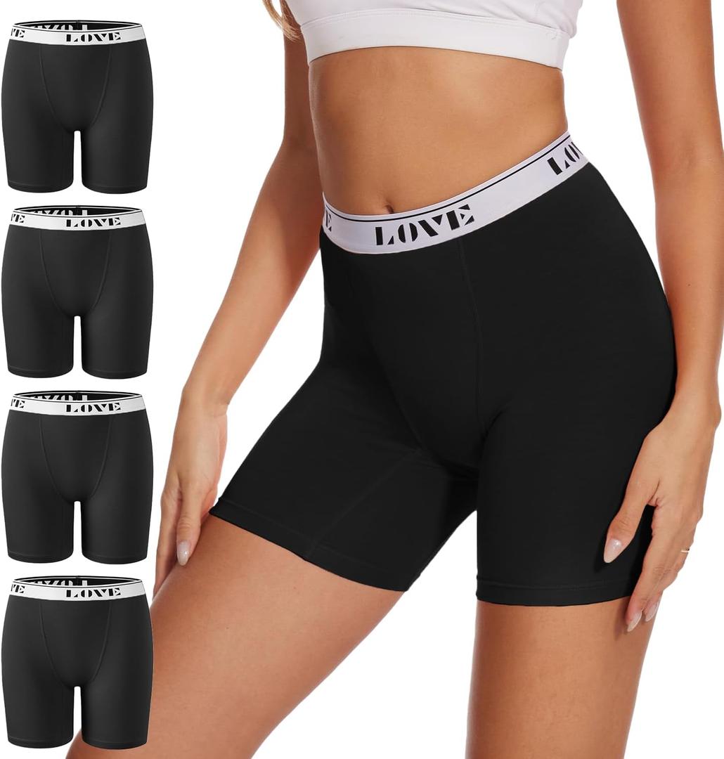 POKARLA Womens Boxer Briefs Underwear High Waisted Modal Boyshorts (Medium, Black-pack of 4)