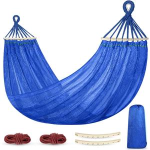 Outdoor Hammock, Super Soft and Breathable Mesh Hammock Made of Cool Nylon with Wooden Bars for Indoor, Balcony, Terrace, Garden, Camping, Backpacking