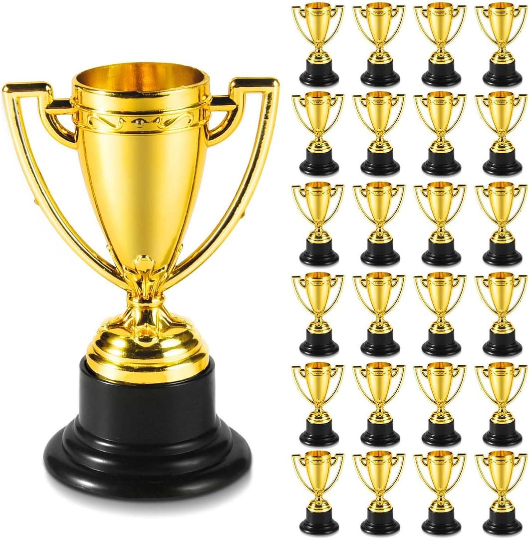 SenseYo 24 Pack Mini Trophies Cups, Gold Trophy Award, Plastic Trophies for Kid, 4 Inch Award Trophies for Kids Party Favors, Winning Prizes
