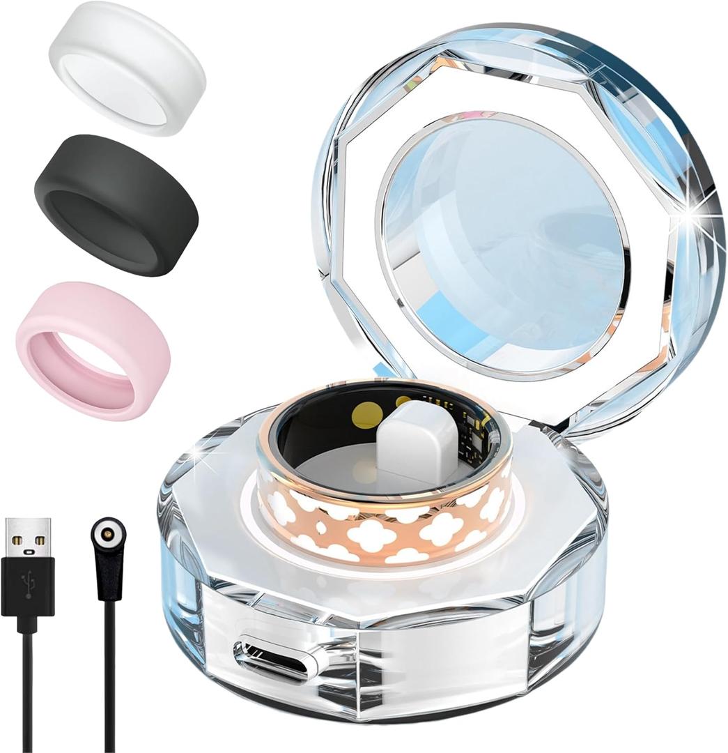 Smart Ring for Women Man, Enamel Flower Pattern Health Tracker Ring, Sleep&Exercise Monitor, IP68 Waterproof Activity Trackers, Fitness Ring with Charging Case and Ring Protector (13#)