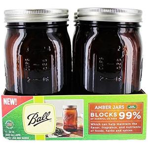Ball Wide Mouth Canning Jars, Quart, Amber, 4 Count,1440069046 One Jar Shattered