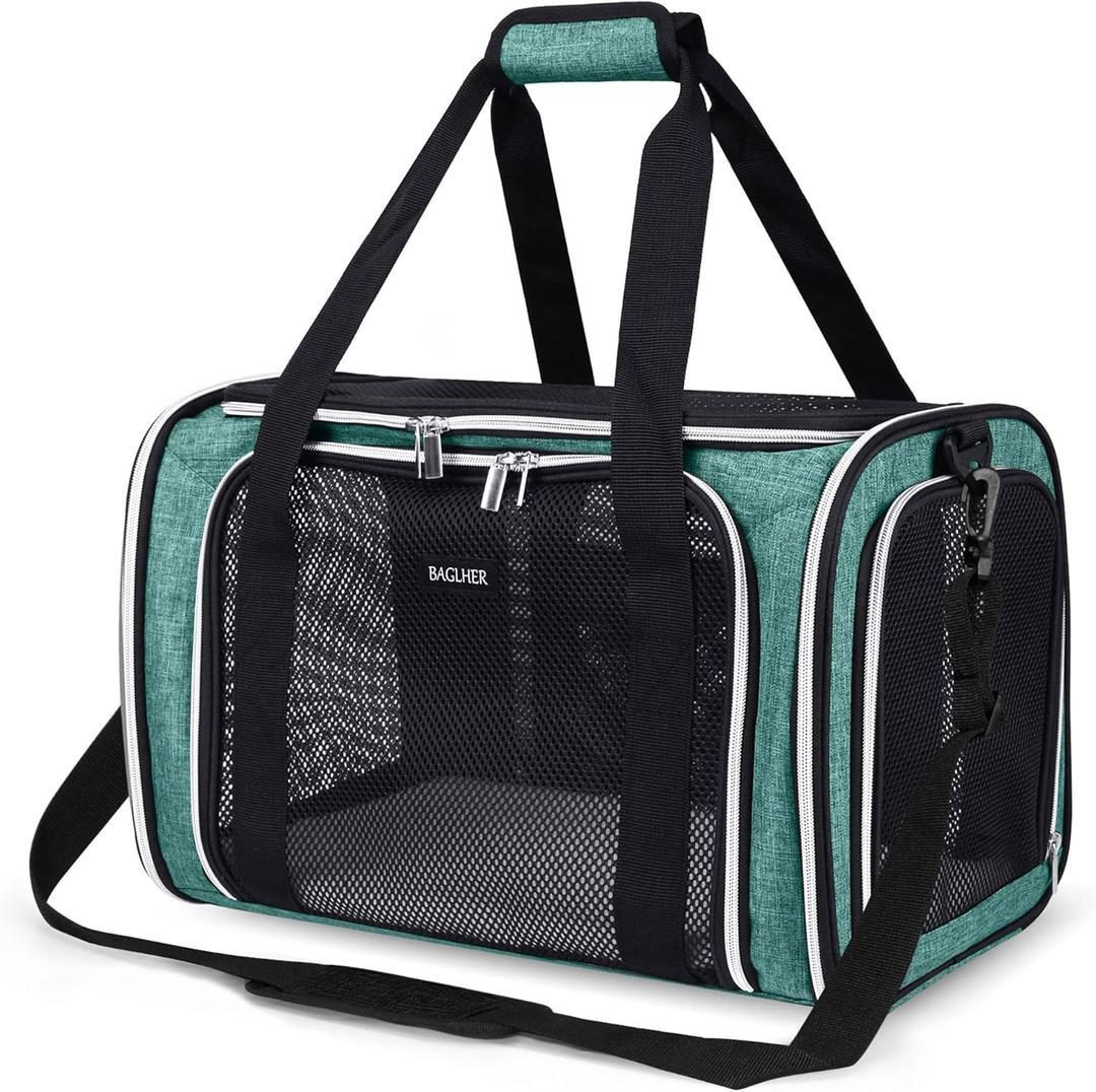 BAGLHER Pet Travel Carrier, Cat Carriers Dog Carrier for Small, Medium Cats Dogs Puppies, Airline Approved Small Dog Carrier Soft Sided, Collapsible Puppy Carrier. Green