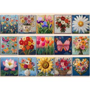 Flower Puzzles for Adults 1000 Pieces, Floral Art Puzzle Feature Sunflower Tulip Iris Lotus, Wildflower Butterfly Unique Art Jigsaw Puzzle
