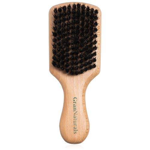 GranNaturals Soft Boar Bristle Slick Back Hair Brush - Hairbrush for Smoothing, Fades, Beards, 360 Waves to Style, Polish, & Lay Down Hair to Create a Sleek Ponytail Bun Hairstyle for Women & Men