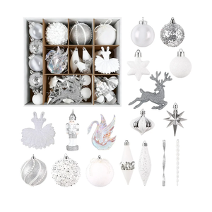 SHareconn 80ct Christmas Tree Balls Ornaments, Snow Fairyland Series Gift Box, Shatterproof Plastic Decorative Baubles for Xmas Decor Holiday Wedding Party Decoration with Hanging Hooks,Silver & White