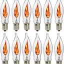 Goothy 12 Pack Christmas Flicker Flame Light Bulbs, Crystal Clear Chandelier Flickering E12 Candelabra Base Replacement Bulbs for Electric Window Candles Indoor Outdoor String Light, 1 Watt, 120 Volts