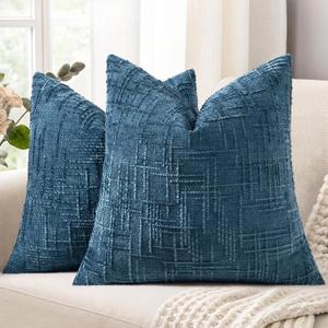 decorUhome Spring Navy Blue Chenille Throw Pillow Covers 20x20 Set of 2 Textured Soft Cozy Slubby Couch Pillow Covers Modern Farmhouse Boho Decorative Pillow Cases for Bed Sofa Living Room