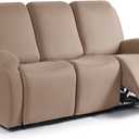 TAOCOCO Recliner Sofa Slipcover, 3 Pieces Polyester Fabric Stretch Sofa Covers for 3 Seat Reclining Couch, Soft Washable Furniture Protector with Pockets (3 Seat, Khaki)