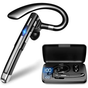 Bluetooth Headset V5.3,100 Hrs Talk Time Single-Ear Earphone, CVC8.0 Noise Cancelling Wireless Earbud, Business Earbud with 500 mAh Charging Case, Hands-Free Earpiece for Trucker/Home/Office Work