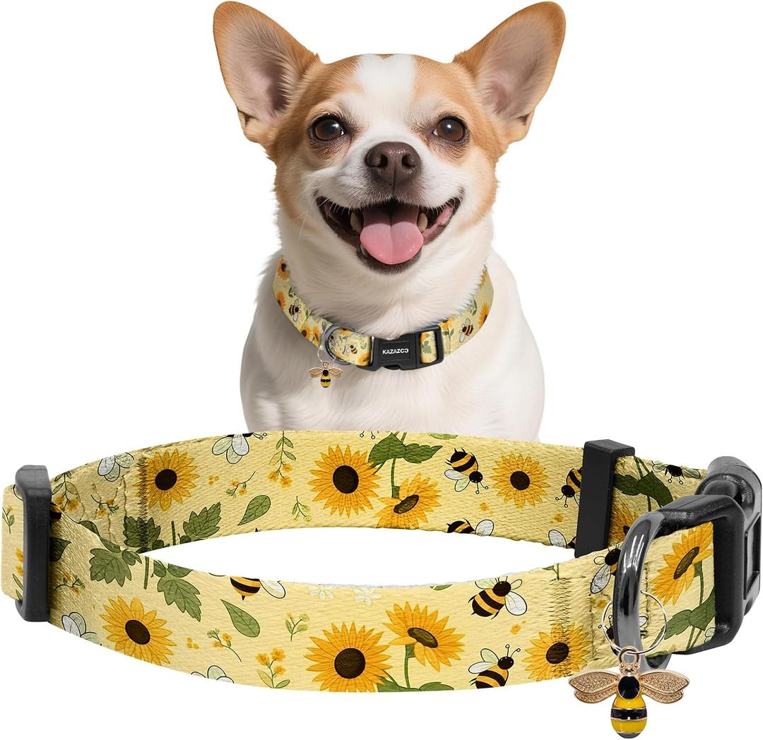 Kazazoo Dog Collar Cute and Soft Nylon Puppy Collar for Boy and Girl, Adjustable Dog Collars for Dogs, Yellow&Blue Plaid-L