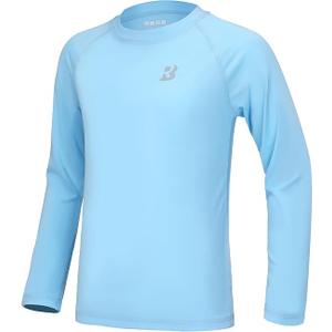 Roadbox Boys UPF 50+ Rash Guard Swim Shirt, Sun Protection Long Sleeve Shirts, Kids UV Rashguard for Beach Surf (Medium, Light Blue)