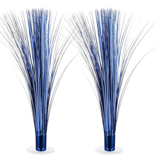 CraftyDream 2 Pcs Metallic Spray Centerpieces Graduation Centerpieces for Tables Decorations with Clear Base Shimmering Foil Sprays for Birthday Easter and Celebration Events(Blue)