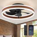 LEDIARY Low Profile Ceiling Fans with Lights, Flush Mount Modern Ceiling Fan and Remote Control, 19.7" LED Ceiling Fans, Stepless Dimmable 3 Colors and 6 Speeds - Walnut