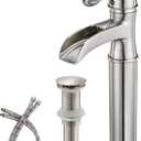 BWE Waterfall Vessel Sink Faucet Brushed Nickel Bathroom Faucet Single Handle Tall Single Hole Bathroom Sink Faucet Commercial Mixer Tap with Pop Up Drain Assembly and Supply Line