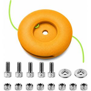 String Trimmer Head Replacement for STIHL, Husqvarna,Echo, DEWALTYellow | 15 Size Adapters for LH/RH Thread Weed Wacker | Fixed line | Yard Work Helper | 3 Steps to Load|Fit 0.080" -0.010" dia Line