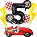 2 x Race Car Balloons - Checkered Balloons Lightning Bolt Balloon Tire Balloon for 5th Cars Birthday Decorations - Race Car Birthday Party Decorations