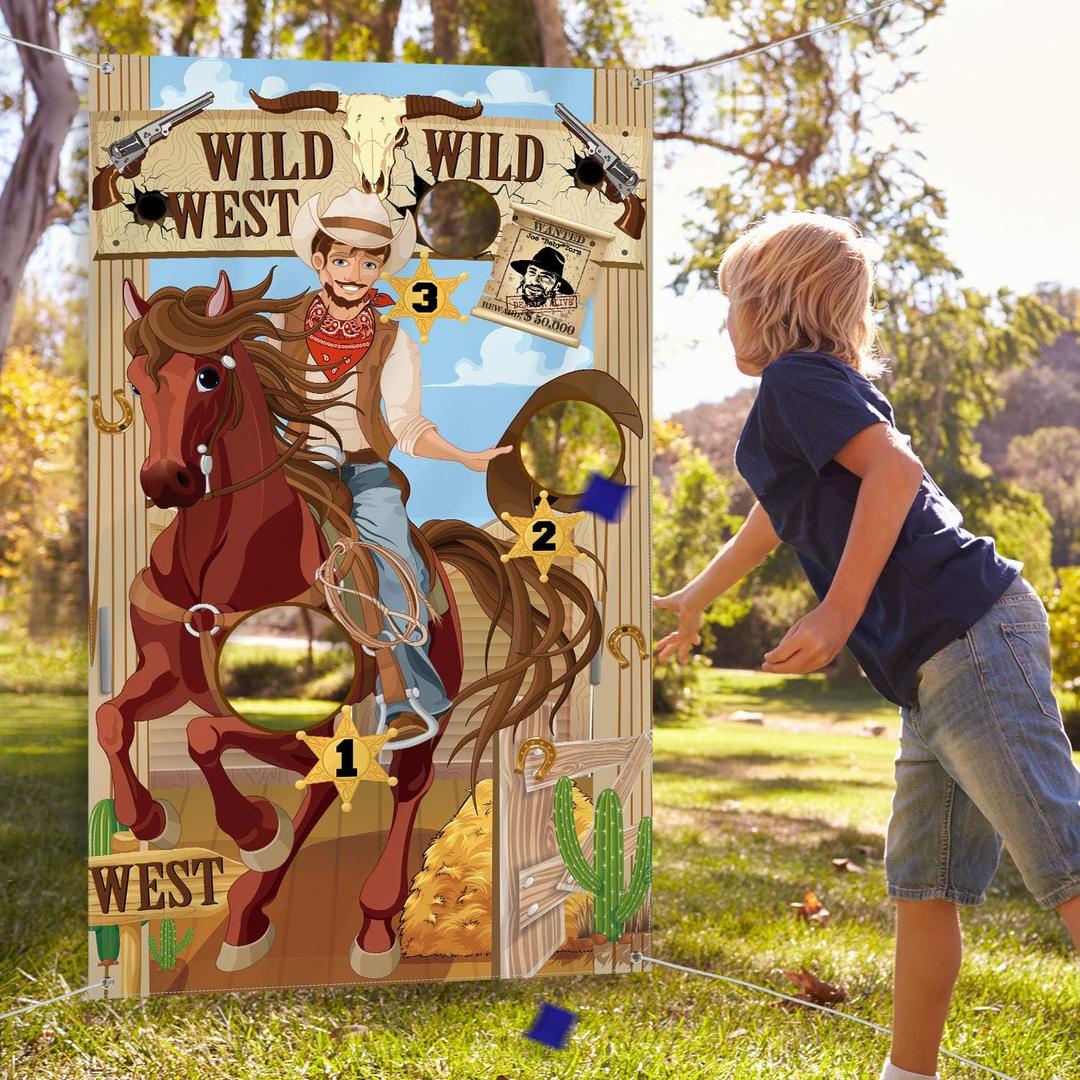 Blulu Western Party Cowboy Toss Games with 3 Bean Bags, Fun Game for Kids and Adults in Western Themed Activities Cowboy Decorations and Supplies