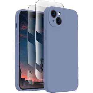 FireNova Designed for iPhone 15 Plus Case, Silicone [Camera Protection] Case with [2 Screen Protectors], Soft Anti-Scratch Microfiber Lining Inside, 6.7 inch, Lavender Gray