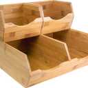 HOMESTEAD Bamboo Pantry Storage Bins Potato & Onion Storage Bin for Pantry Organizers, Produce Organizer Set of 3 Slide out Bin Access