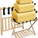 Fully Assembled Luggage Rack for Guest Room, Bedroom, Hotel - Natural Bamboo Suitcase Stand, Foldable with 2 Layers - Luggage Racks for Suitcases, up to 150 lbs