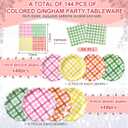 144 Pcs 48 Guests Gingham Plates and Napkins Party Supplies Colorful Gingham Paper Plates Napkins Checkered Plaid Disposable Tableware for Picnic BBQ Bachelorette Party Baby Bridal Shower