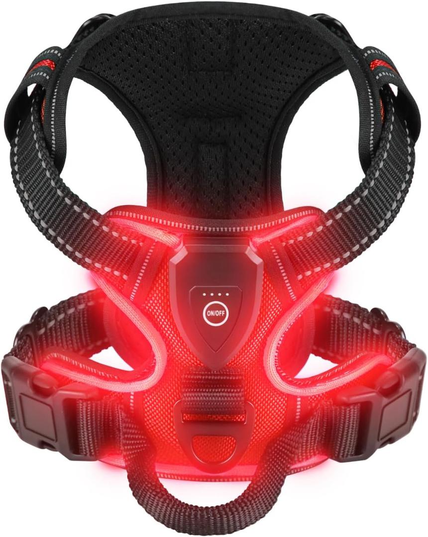 Light Up Dog Harness, Reflective Pet Harness Rechargeable, Led Dog Vest Harness for Night Walking, Adjustable Dog Safety Vest for Small Medium Large Dogs-No Pull, Red, XL